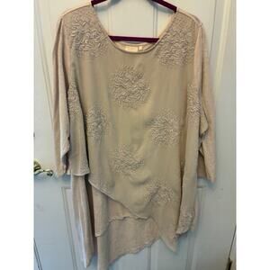 LOGO by Lori Goldstein cream long tunic top shirt lace mesh floral 3X